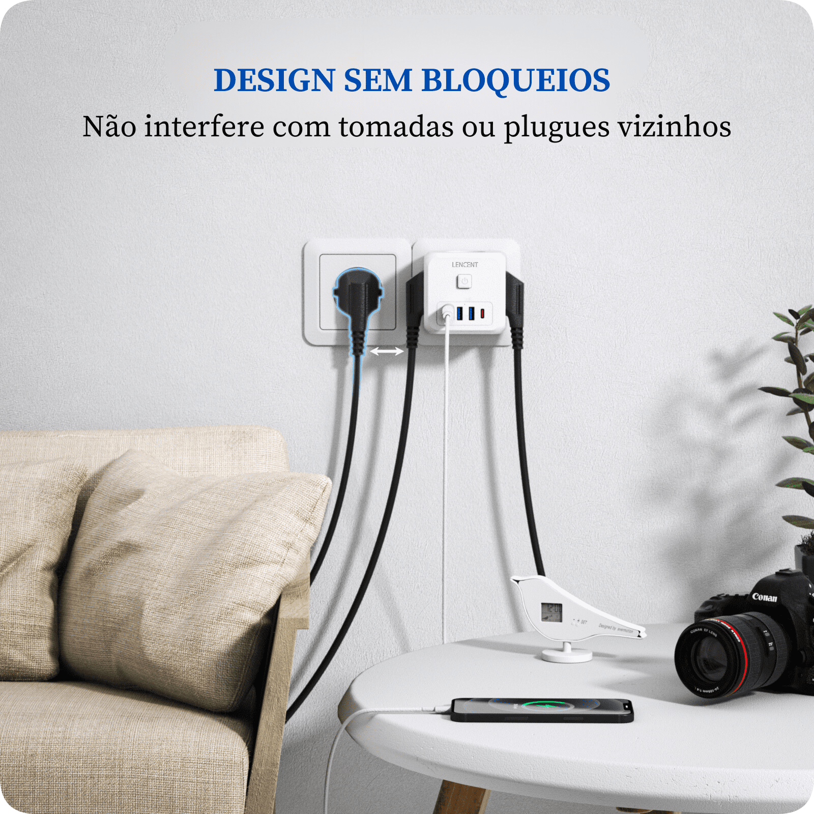 Conector de Tomada Inteligente - Adaptador de Tomada 7 em 1