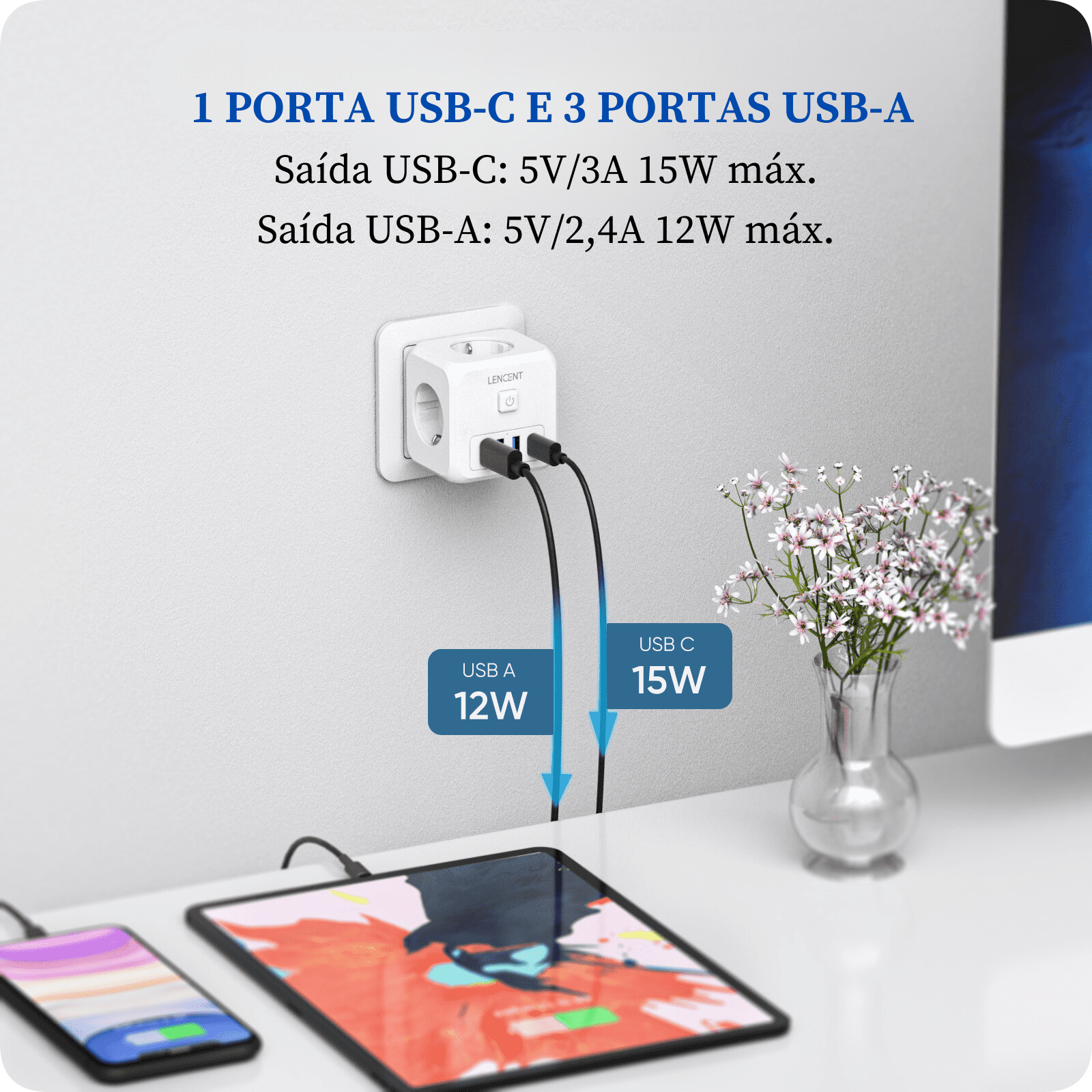 Conector de Tomada Inteligente - Adaptador de Tomada 7 em 1