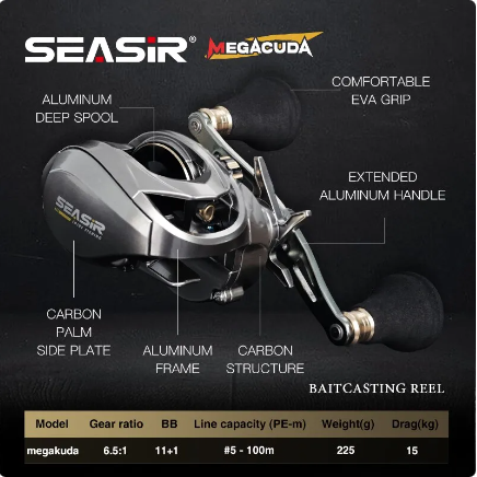 Carretilha Seasir Megacuda 11 + 1 6.5:1 15Kg