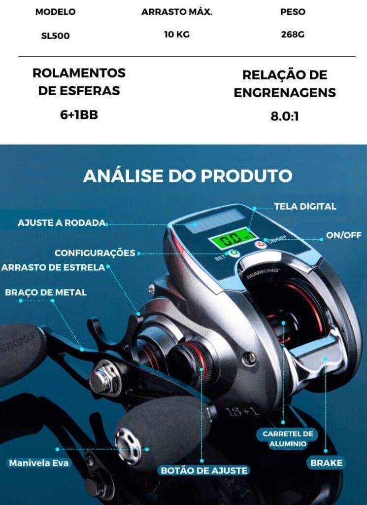 Carretilha Elétrica BEARKING - Drag de 10KG - Display Digital